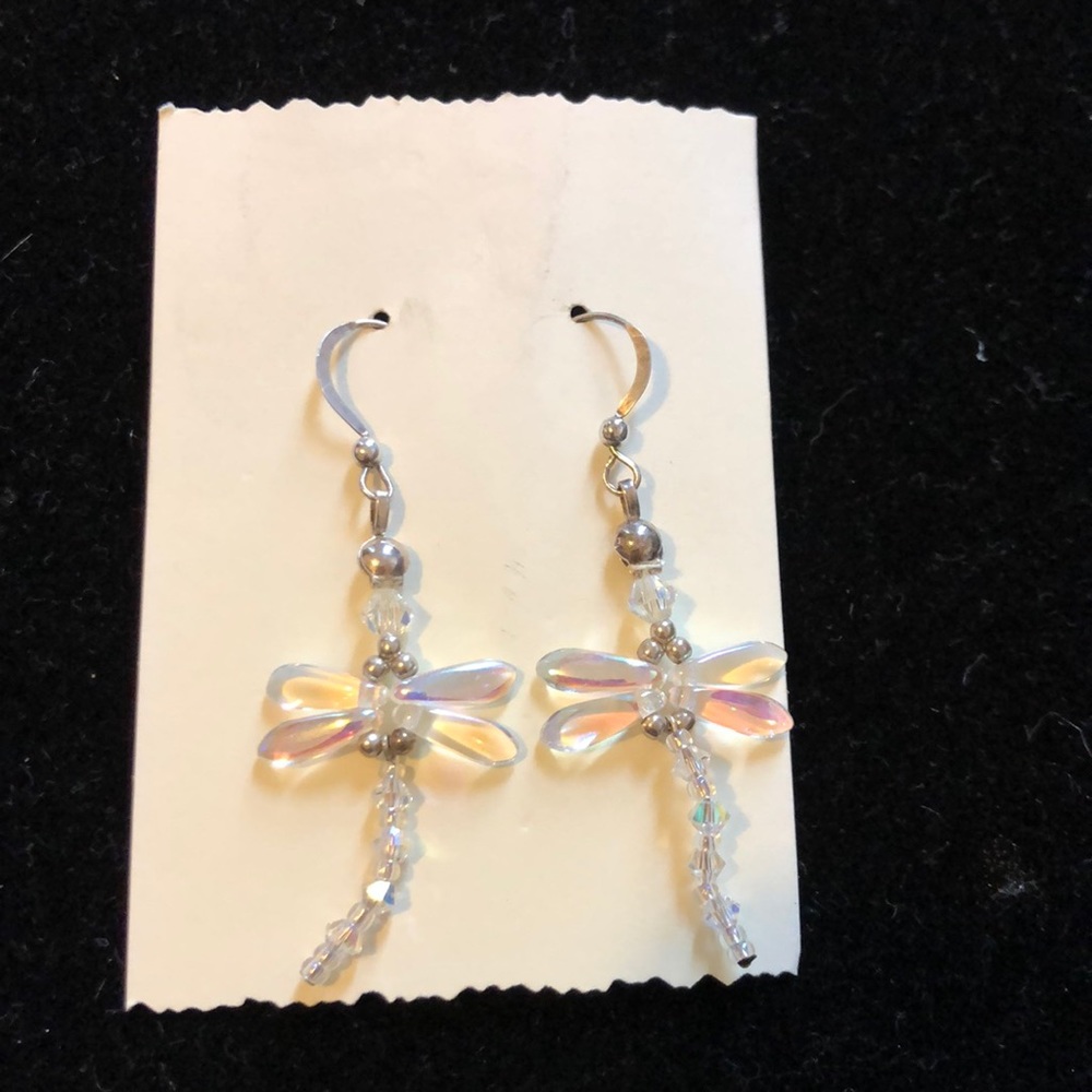 Handmade beaded dragonfly earrings
